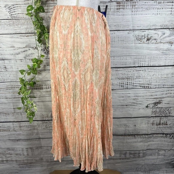 Ruby Rd. Skirt 14 Petite Peach Gray Sheer Pleated Tassels Boho Modest Wedding - Picture 9 of 12